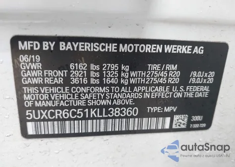 2019 BMW X5 xDrive40I from USA, damaged, VIN 5UXCR6C51KLL38360